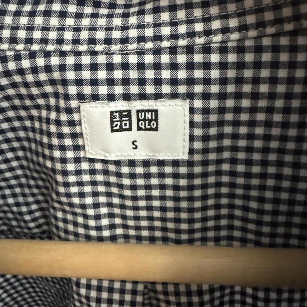Uniqlo Small Checkered Button Up Shirt, Black/White, Mens - Picture 5 of 9